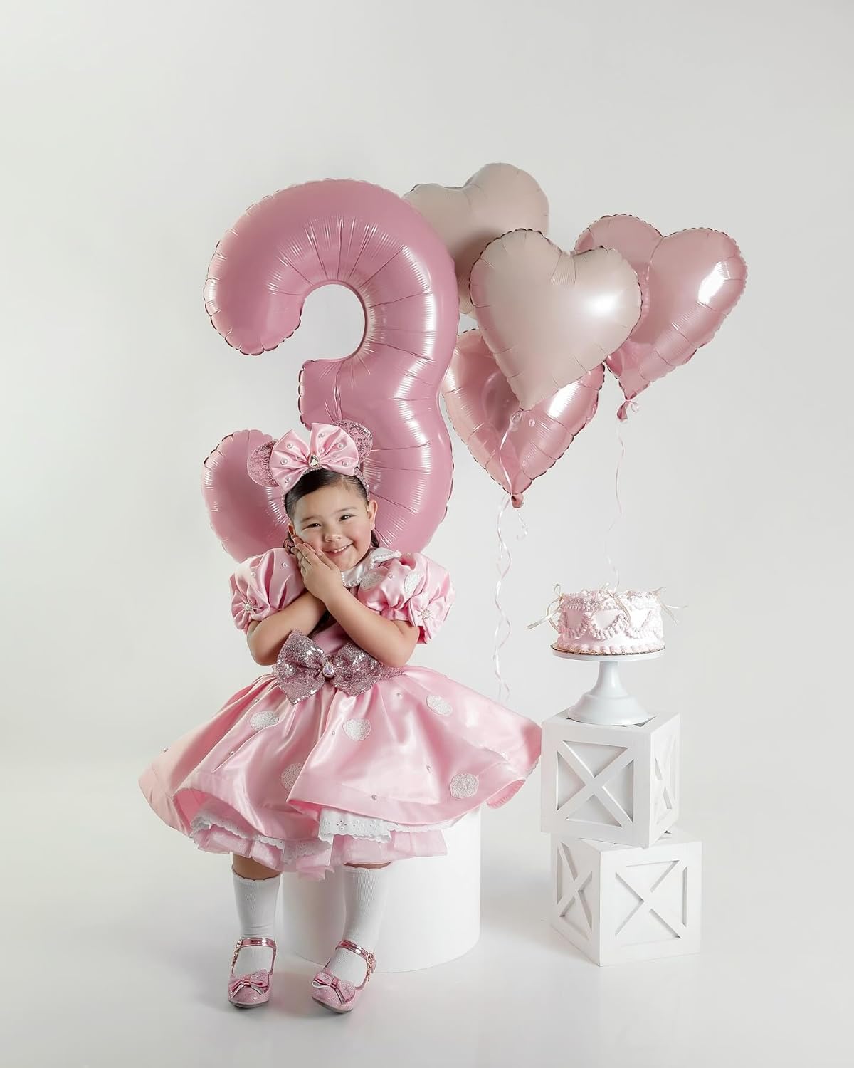 Pink White Heart Balloons,12Pcs Baby Pink Cream Heart Shaped Foil Balloons,18Inch Sand White Helium