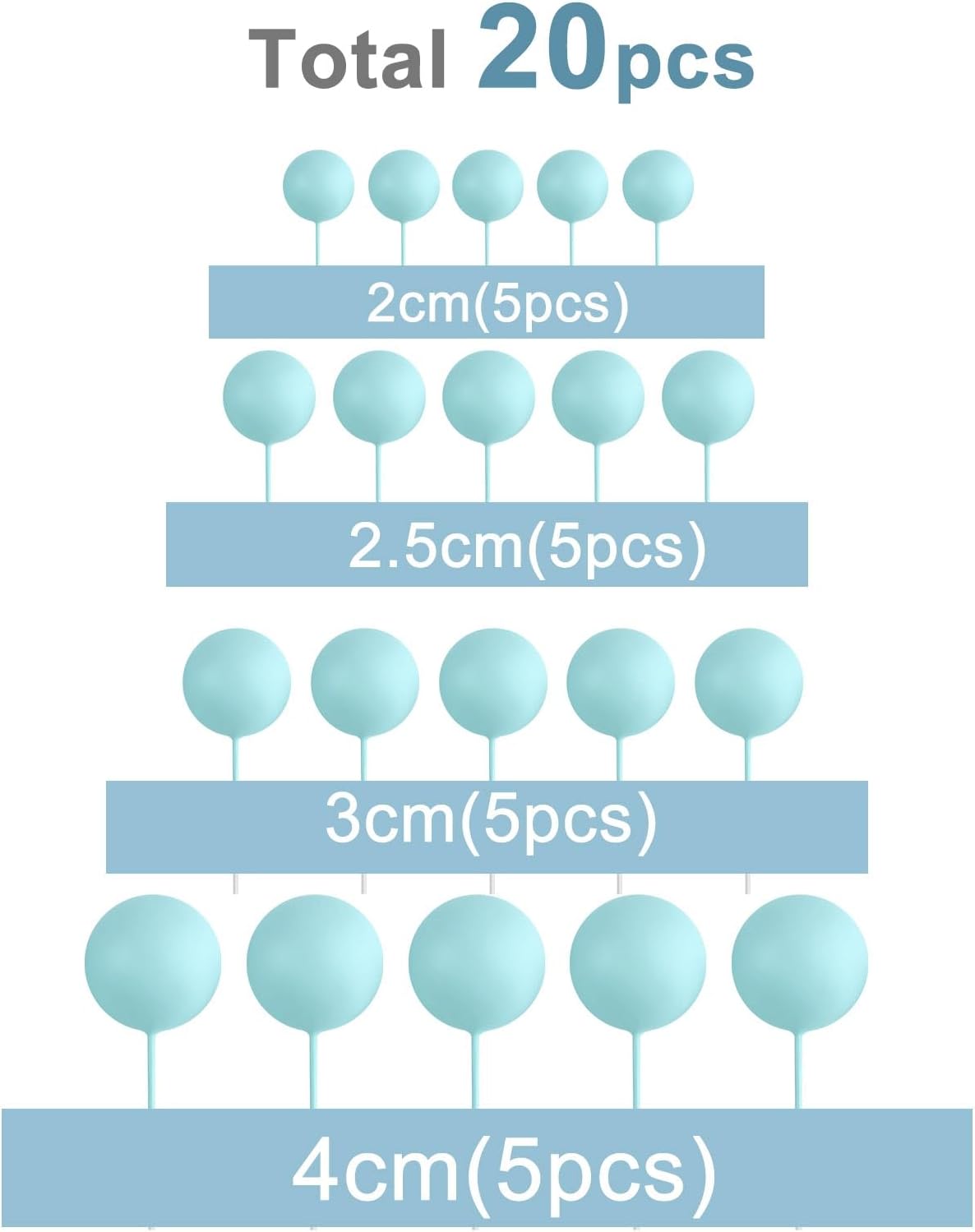 ASTARON 20 Pcs Ball Cake Topper Decorations Mini Balloons Cake Topper Sticks Light Blue Balls Cake