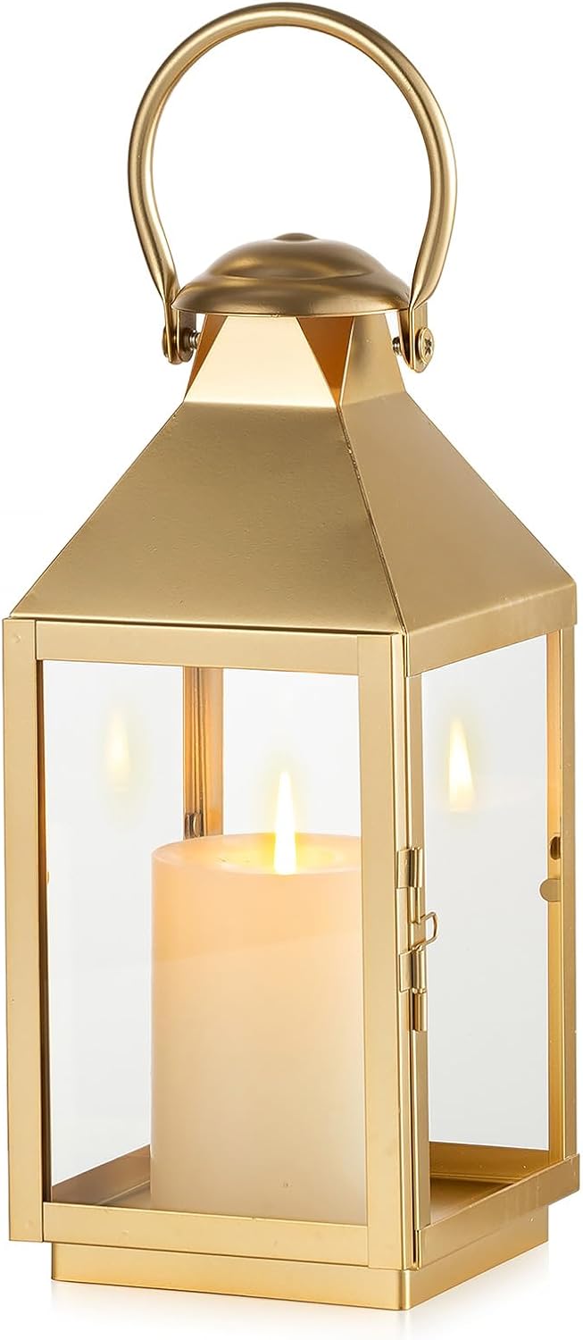 NUPTIO Gold Lanterns Decorative for Wedding: 11.2 Inch Tall Metal Lantern Decor with Glass