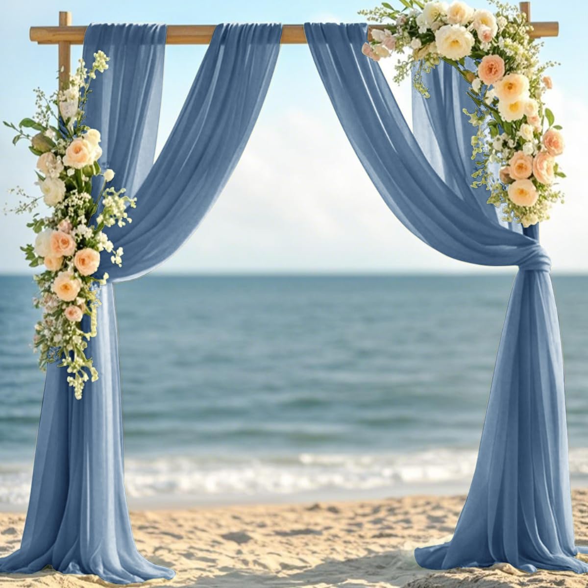 Dusty Blue Fall Elegant Arch Draping Fabric 2 Panels Outdoor 29" × 20Ft Sheer Chiffon Curtain