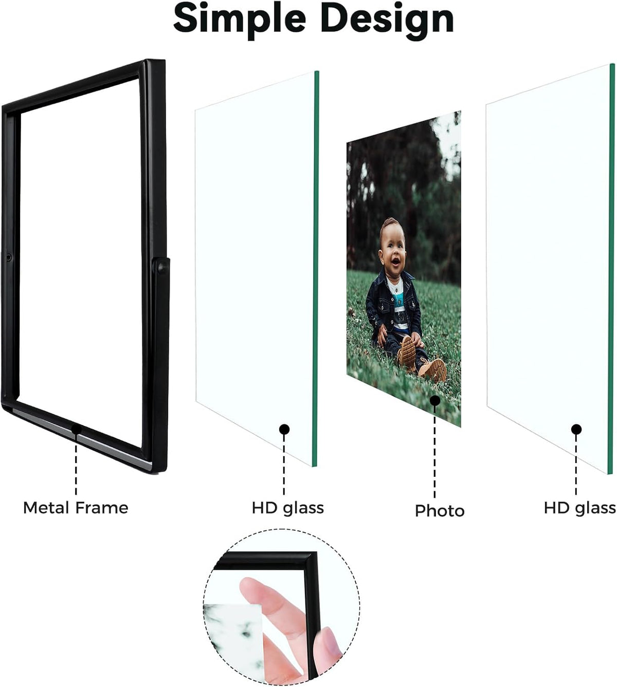 Black Floating Frame (4"x6",Vertical), For Picture 3.5x5, 2x3, 1x2, Tabletop Shelf Photo Frame