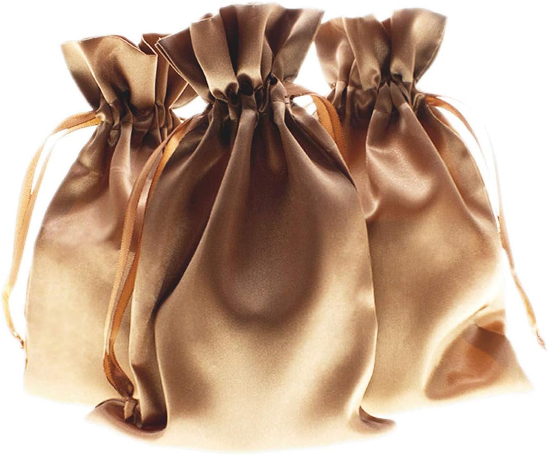 6" x 9" Old Gold Satin Gift Bags, Jewelry Bags, Wedding Favor Drawstring Bags Baby Shower Christmas