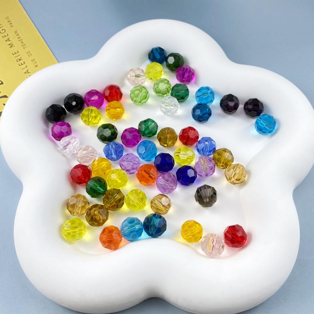 50 PCS 10mm Crystal Glass Beads Round Multiple Faceted Loose Spacer Glass Beads for DIY Handcrafte