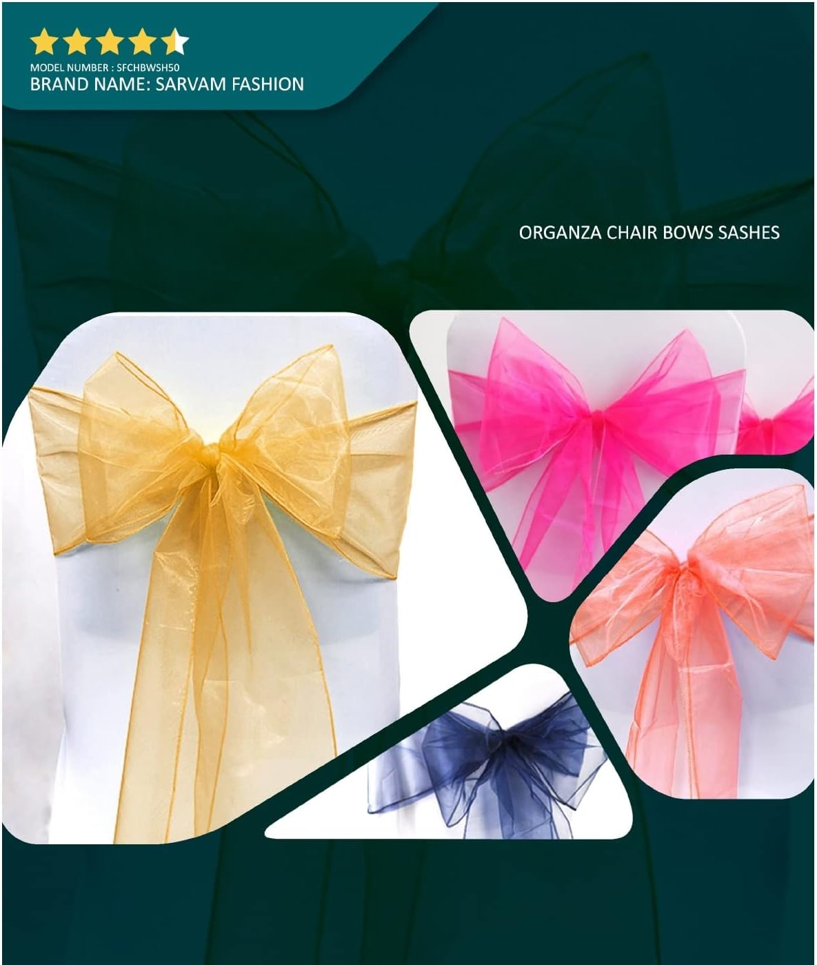 Organza Chair Bow Sash Décor Bows Sashes for Wedding Reception Events Banquets Decoration - (Pack