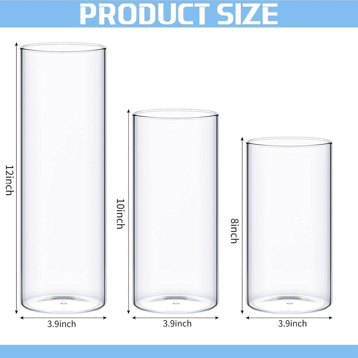 Sawysine 6 Pcs Glass Cylinder Vases 2.5''/2.95''/3.9'' Diameter Clear Flowers Vase Hurricane