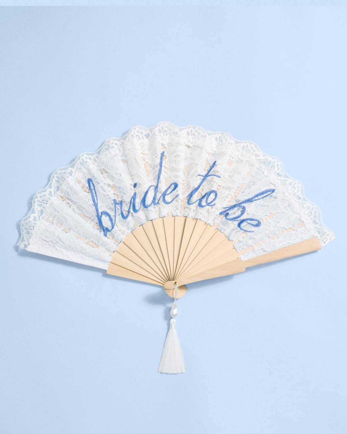 xo, Fetti White Lace Bride to Be Folding Fan | Bridal Something Blue, Wedding Accessory, Bridesmaid