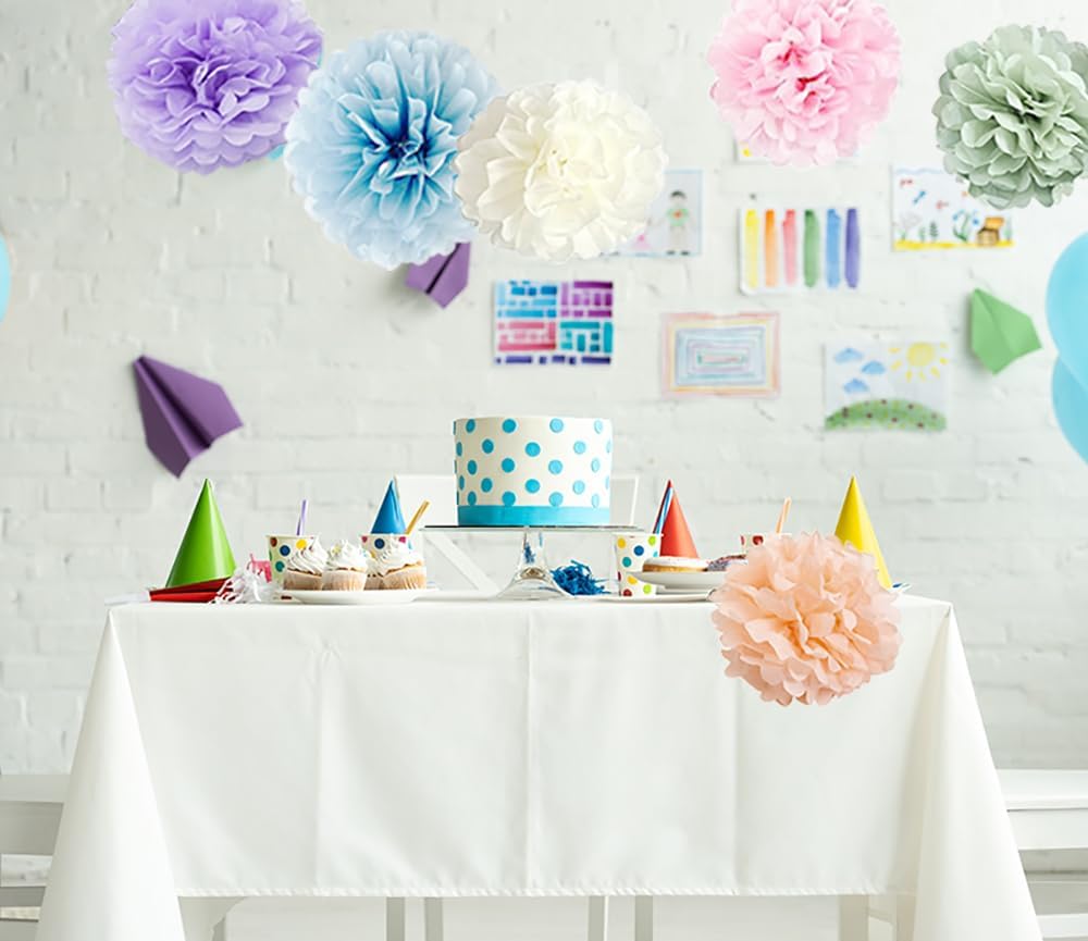 Pastel Rainbow Party Decorations in Colorful Tissue Paper Pom Poms Blush Pink Purple Peach Mint