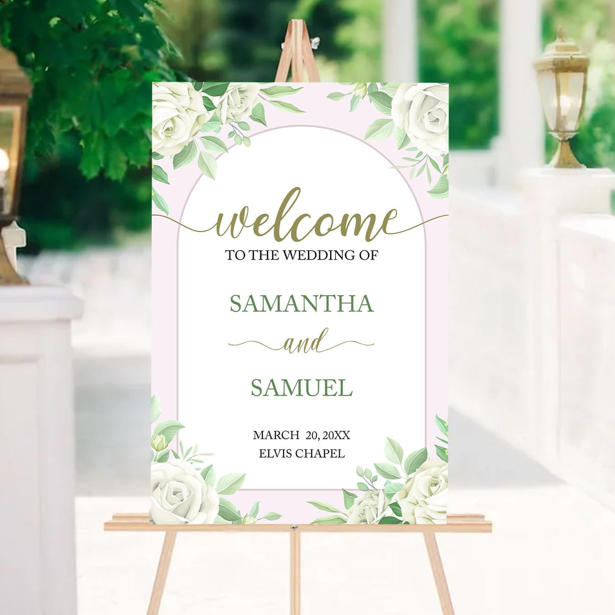 Editable Greenery Wedding Welcome Sign Template, Printable White Floral Sign for Ceremony or