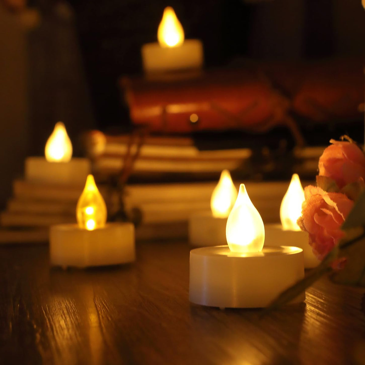 12 Battery Operated Flameless LED Tea Lights with Timer Realistic Flickering Electric Tealight