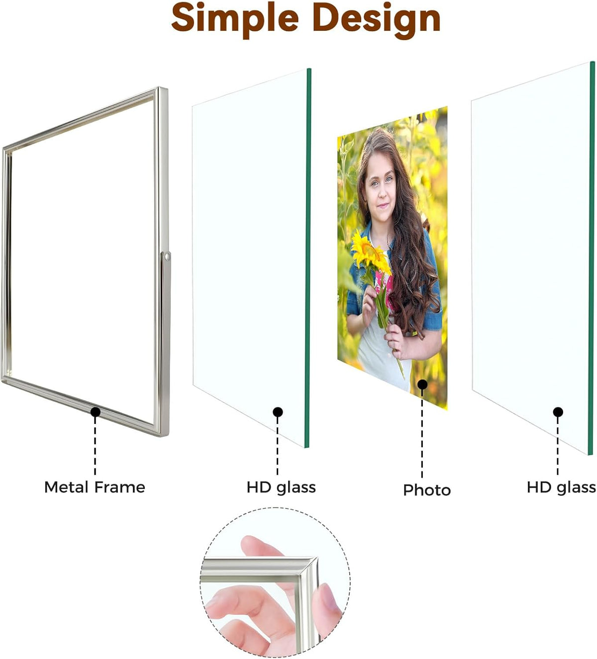Silver Floating Frame (5"x7", Vertical), For Picture 4x6, 3.5x5, 2x3, Small Desktop Photo Frame