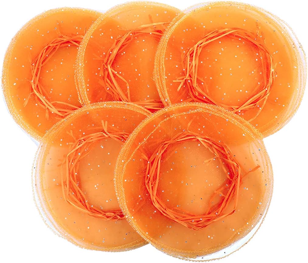 100Pcs Orange Round Organza Bags 9.8 Inch, Sheer Tulle Circles with Drawstring Halloween Candy