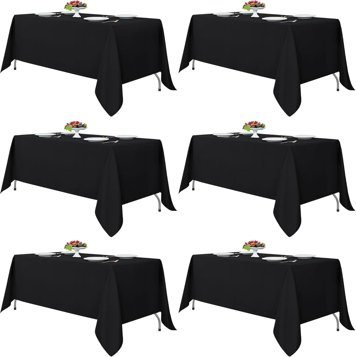 Fitable Black Rectangle Tablecloths for 6 Foot Tables, 6 Pack - 70 x 108 Inches - Stain Resistant