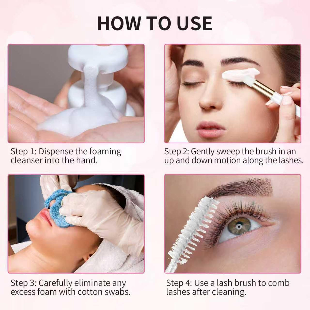50 Pcs Lash Shampoo Bottle Brushes Set 10 Empty Foam Pump Dispensers 10 Label Stickers 10 Mascara