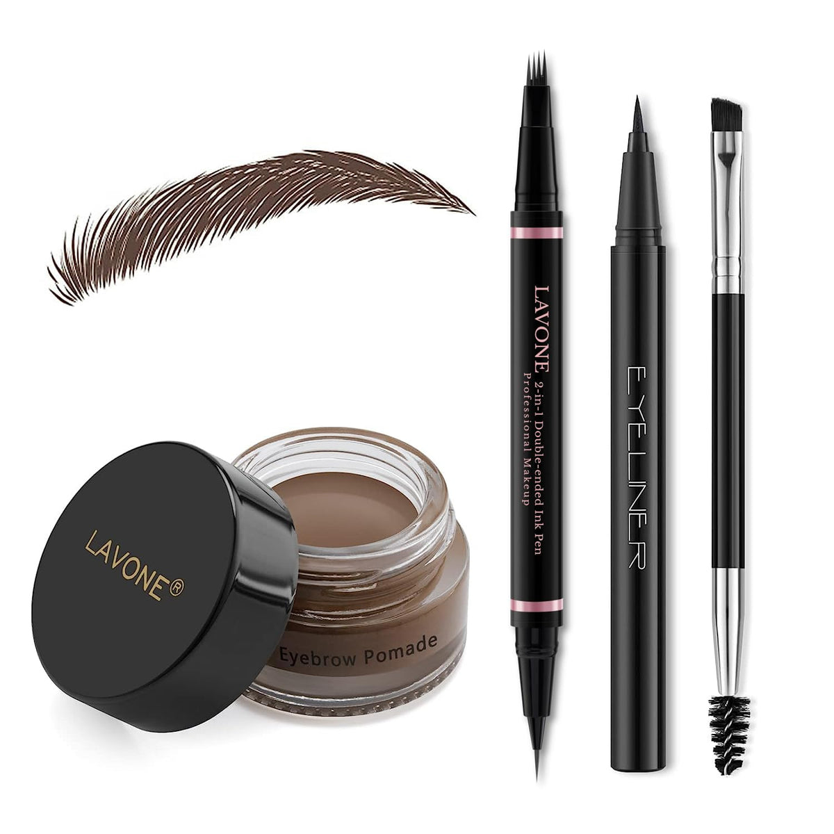 LAVONE Eyebrow Pencil Makeup Kit Waterproof 2-IN-1 Microblading Pen/Pomade Eyeliner and Dual-ended