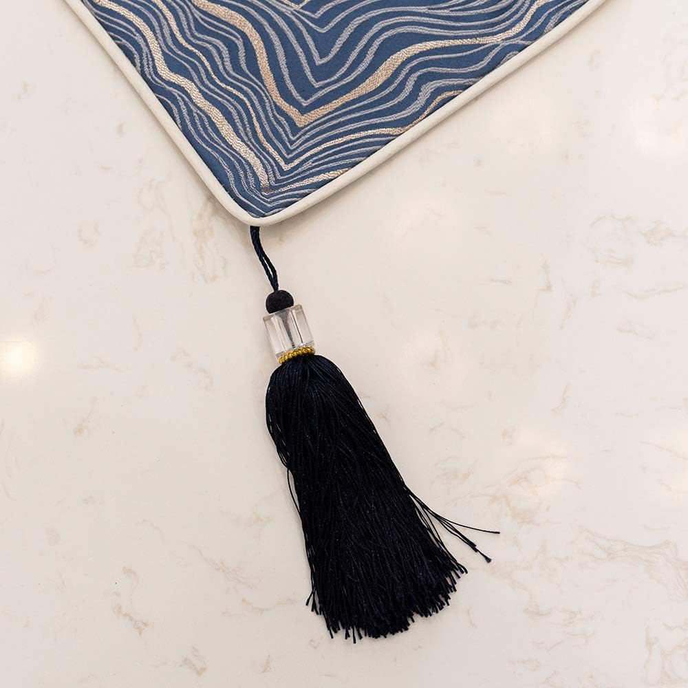Avigers 12 x 72 Inch Decorative Luxury Abstract Striped Navy Blue Table Runners with Tassels for