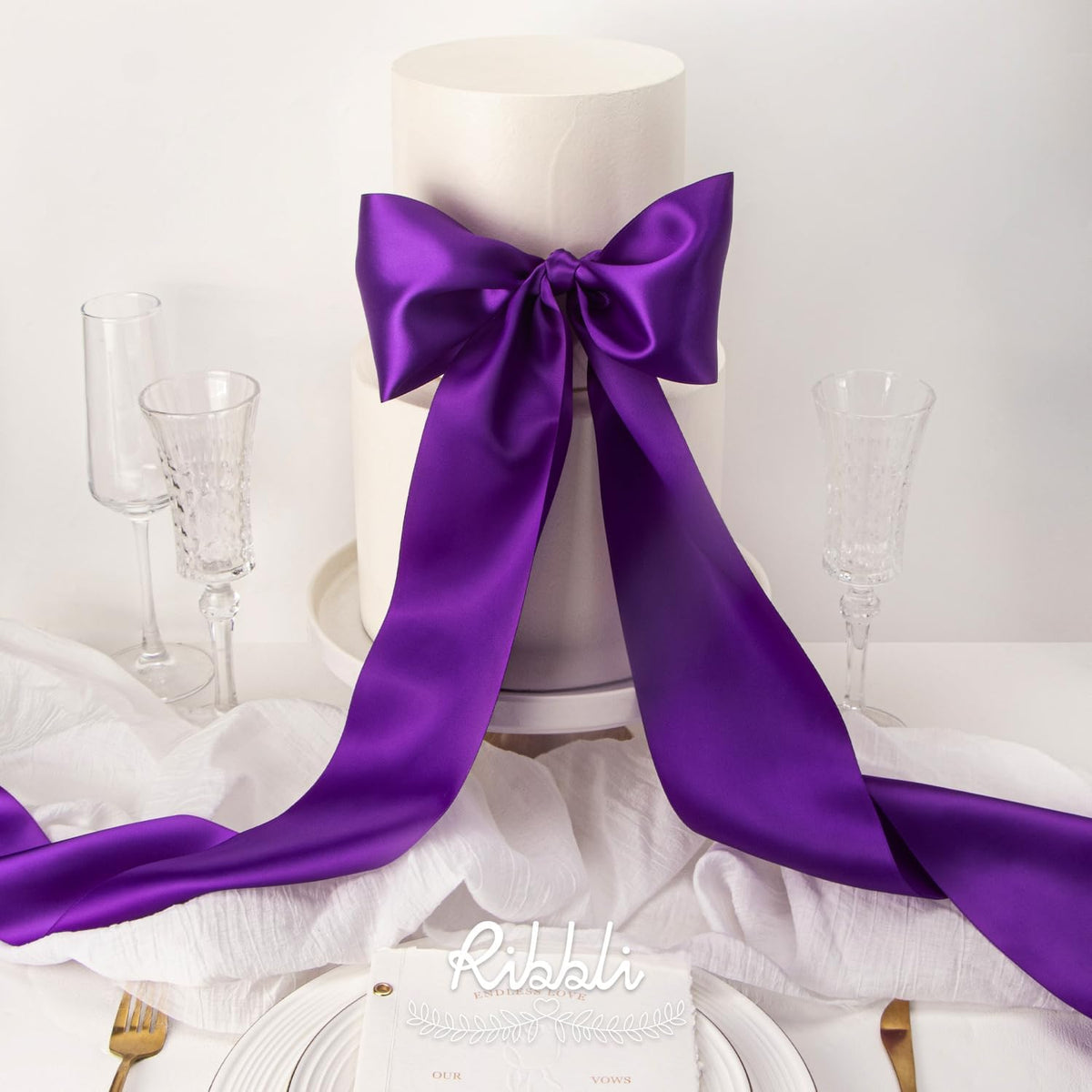 Ribbli Purple Satin Ribbon 4 Inch Wide Purple Ribbon for Wedding Chair Sash Grand Opening Ceremony