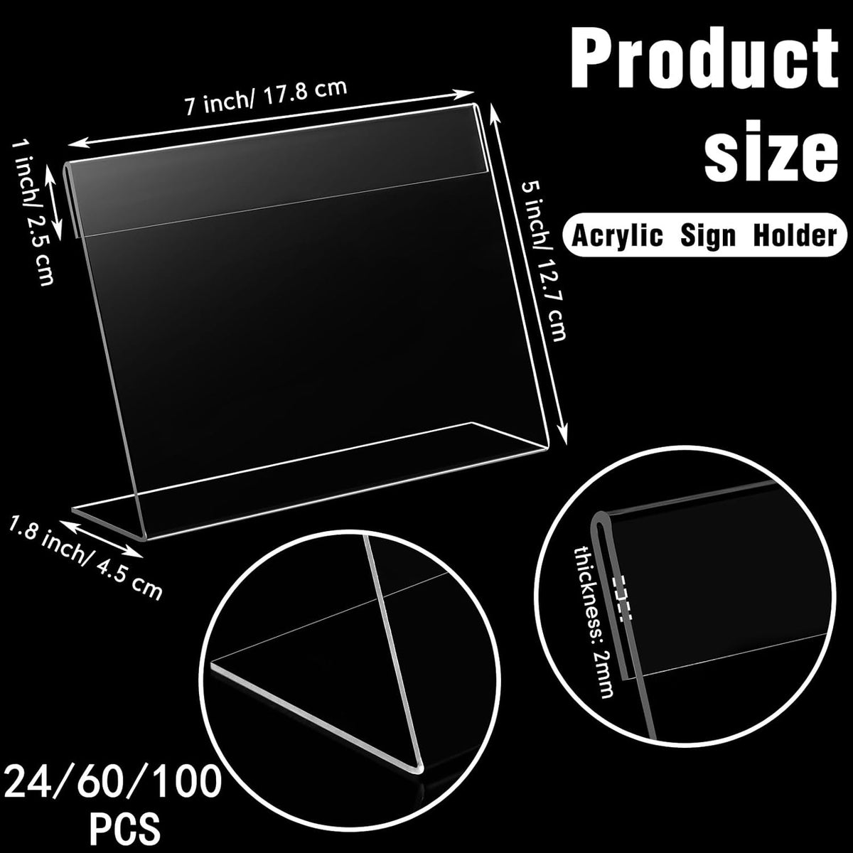 Vicenpal 6 Pcs 7x5 Inch Clear Acrylic Sign Holder Plastic L-shape Vertical Menu Stand, Picture