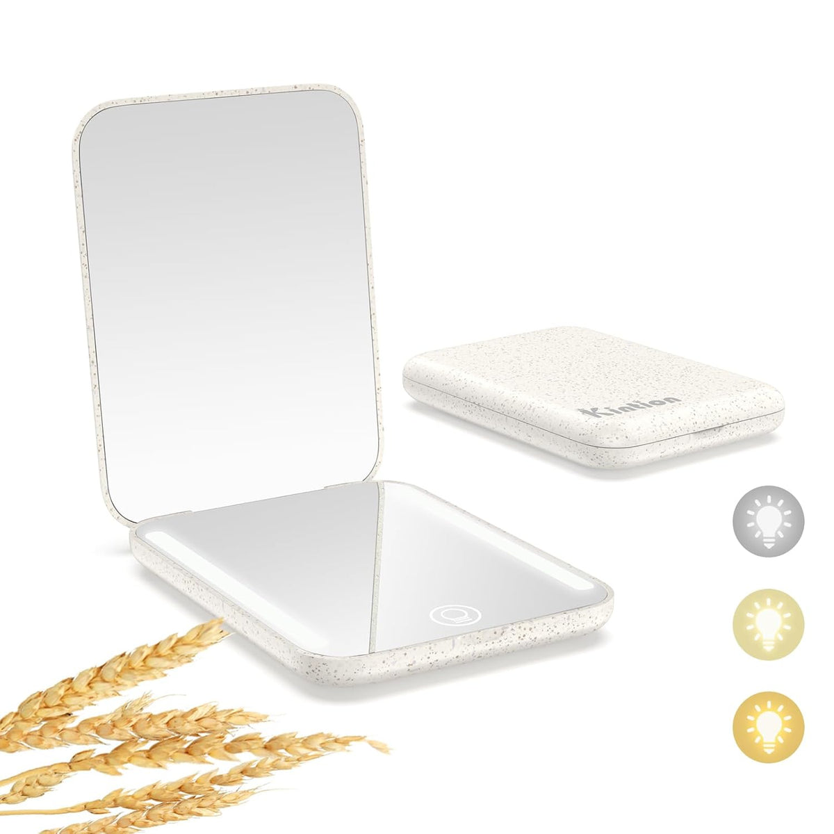 Kintion Rechargeable Pocket Mirror, Wheat Straw Material 1X/3X Magnification Portable Compact