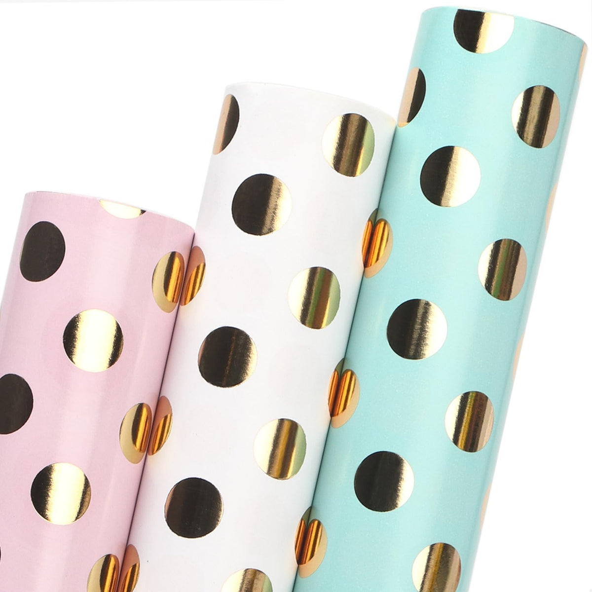 Ribbli Birthday Wrapping Paper Polka Dots Gift Wrap for Baby Shower Roll, 3 Rolls Pink White Blue