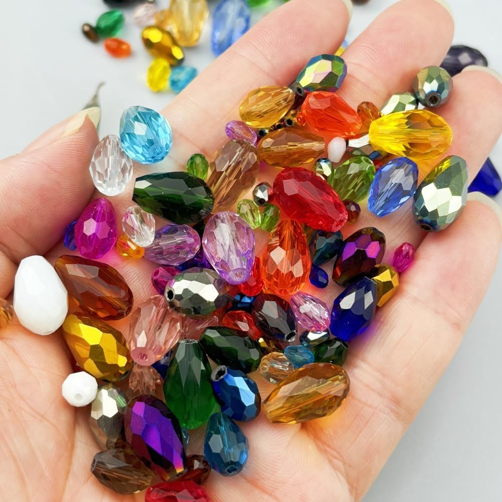 200pcs 3x5mm Teardrop Crystal Glass Beads for Jewelry Making, Faceted Vertical Hole Teardrop Glass