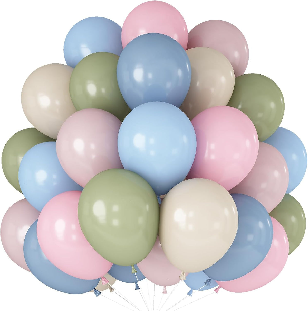 Pink Blue Green Balloons 12inch 60pcs Pale Pink Beige Light Pastel Blue White Sand Dusty Green