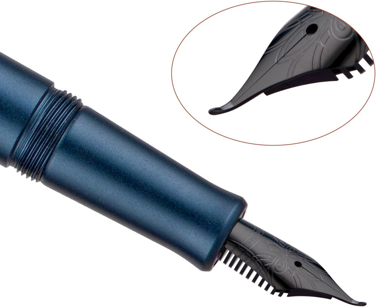 Hongdian M2 Black Forest Mini Fountain Pen, Bent Nib & Sleek Shape Aluminium Short Pocket Travel