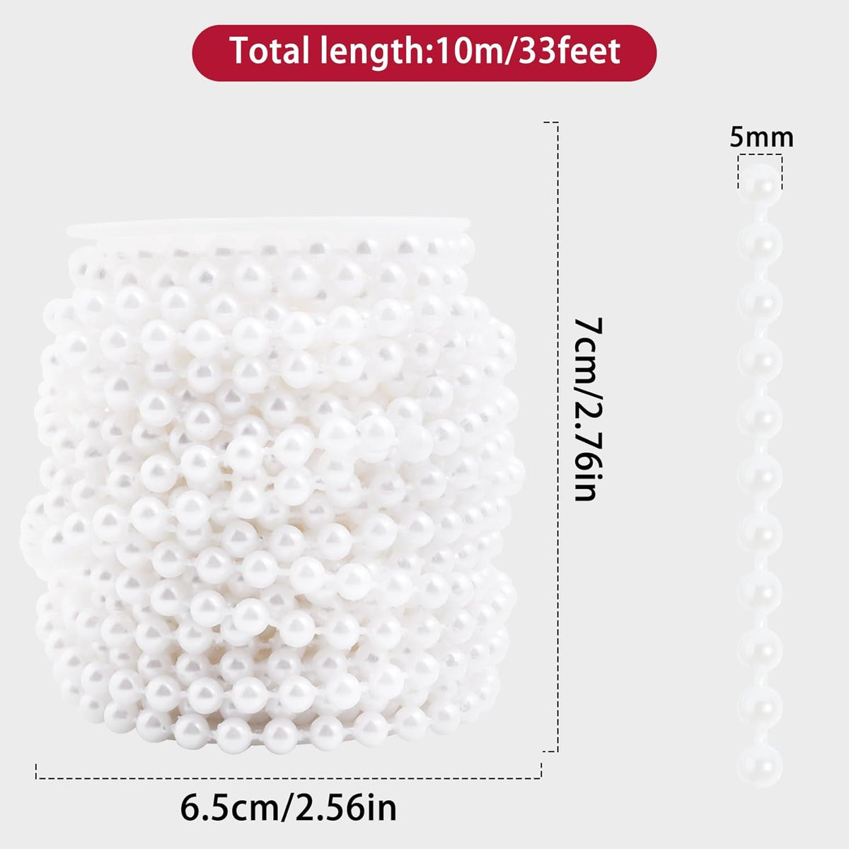 Pearls String Beads 33 Feet Crafts Faux Pearl Roll for Christmas Garland Flowers Wedding Party
