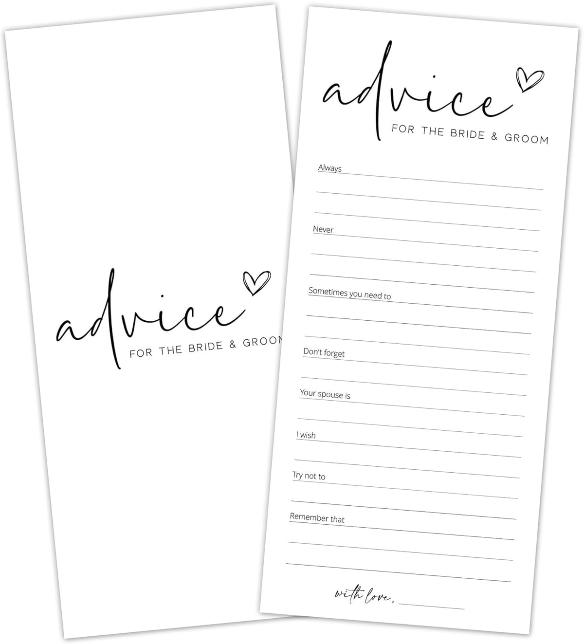 Bridal Shower Games, Advice for The Newlyweds, 25Pcs 4x9inch Minimalist White Double-Sided Bridal