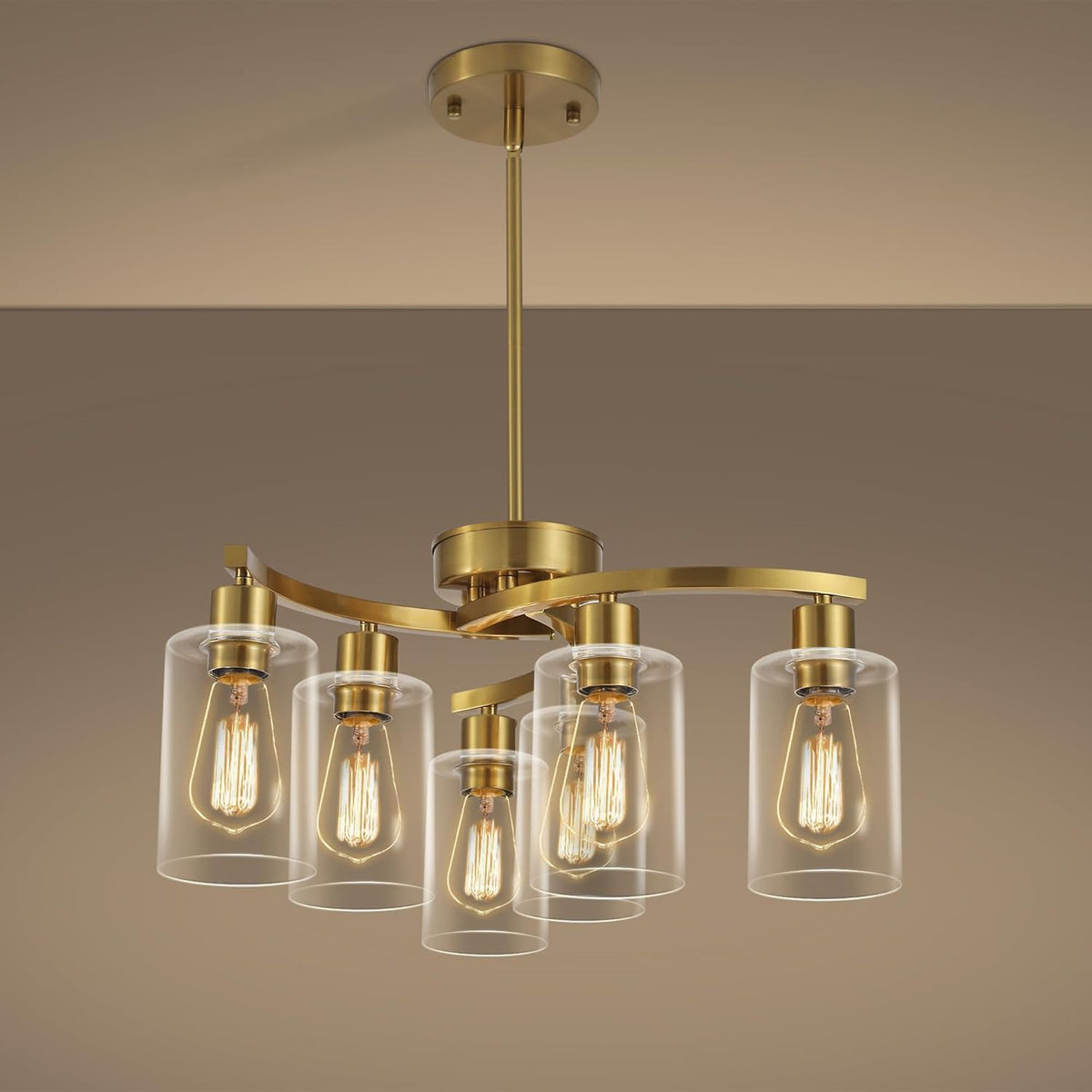 6-Light Gold Chandeliers for Dining Room, Modern Kitchen Island Light Fixtures Over Table, Metal