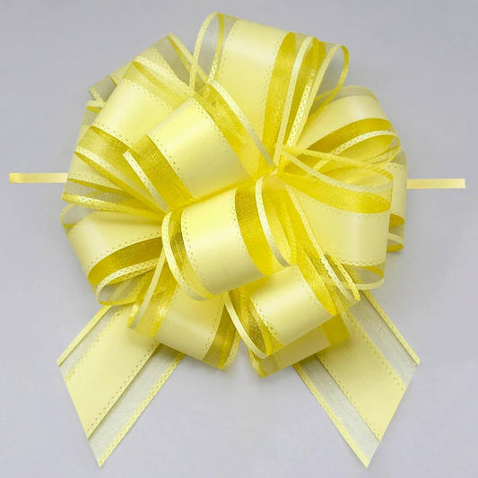 6 Pieces Large Pull Bows, 6 inches, Floral, Yellow, Organza, Wedding, Baby Shower, Bridal Shower