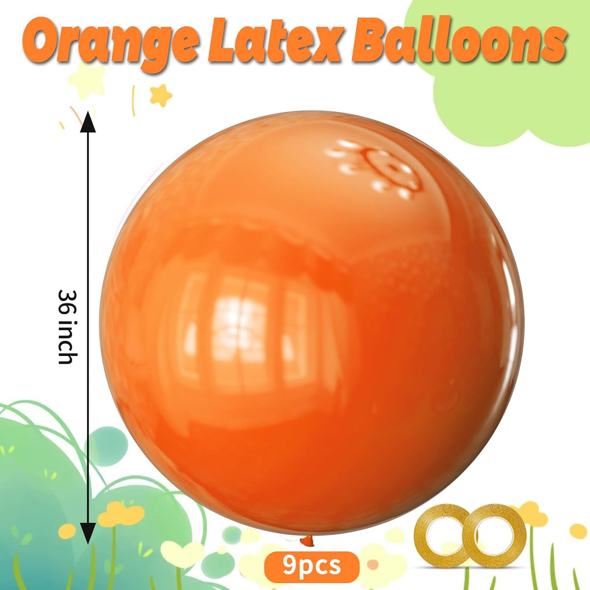 KAWKALSH Orange Balloons 9pcs, 36 Inch Large Orange Balloons for Balloon Garland Arch as Birthday