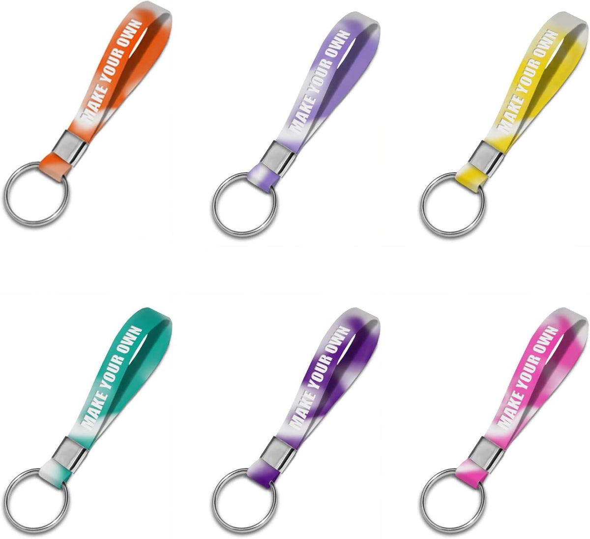 50 Personalized Silicone Keychains for Backpack Key Cellphone, Custom Silicone Keyrings