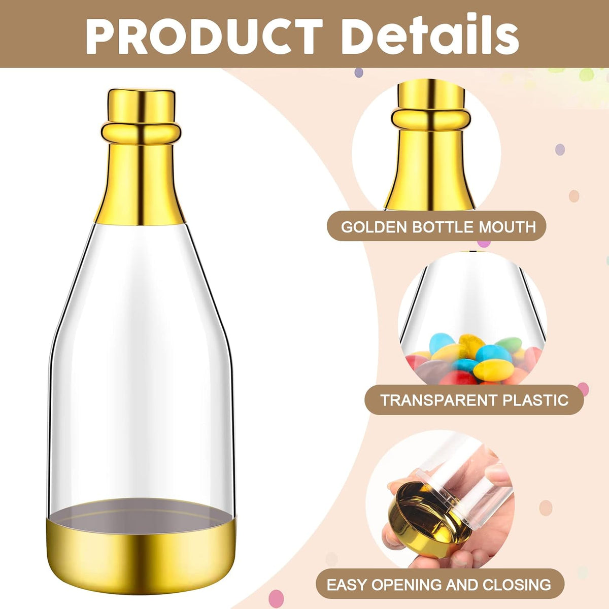 Gerrii 100 Pcs Metallic Mini Champagne Bottle Candy Container Shaped Jars Gold Plastic DIY Favor