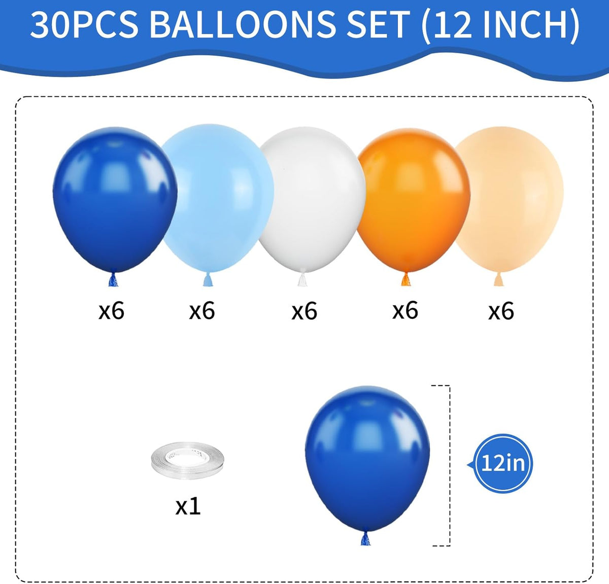 Orange and Blue Balloons, 12 Inch Orange White Blue Balloon Pastel Orange Royal Blue White Ballons