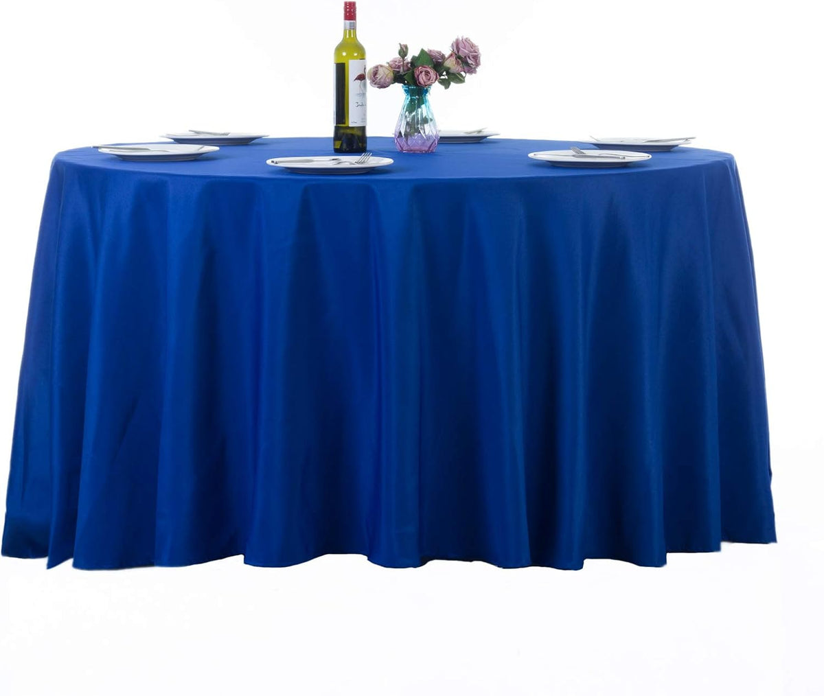 Ascoza 2pack 132 Inch Royal Blue Round Tablecloth in Washable Polyester Fabric for