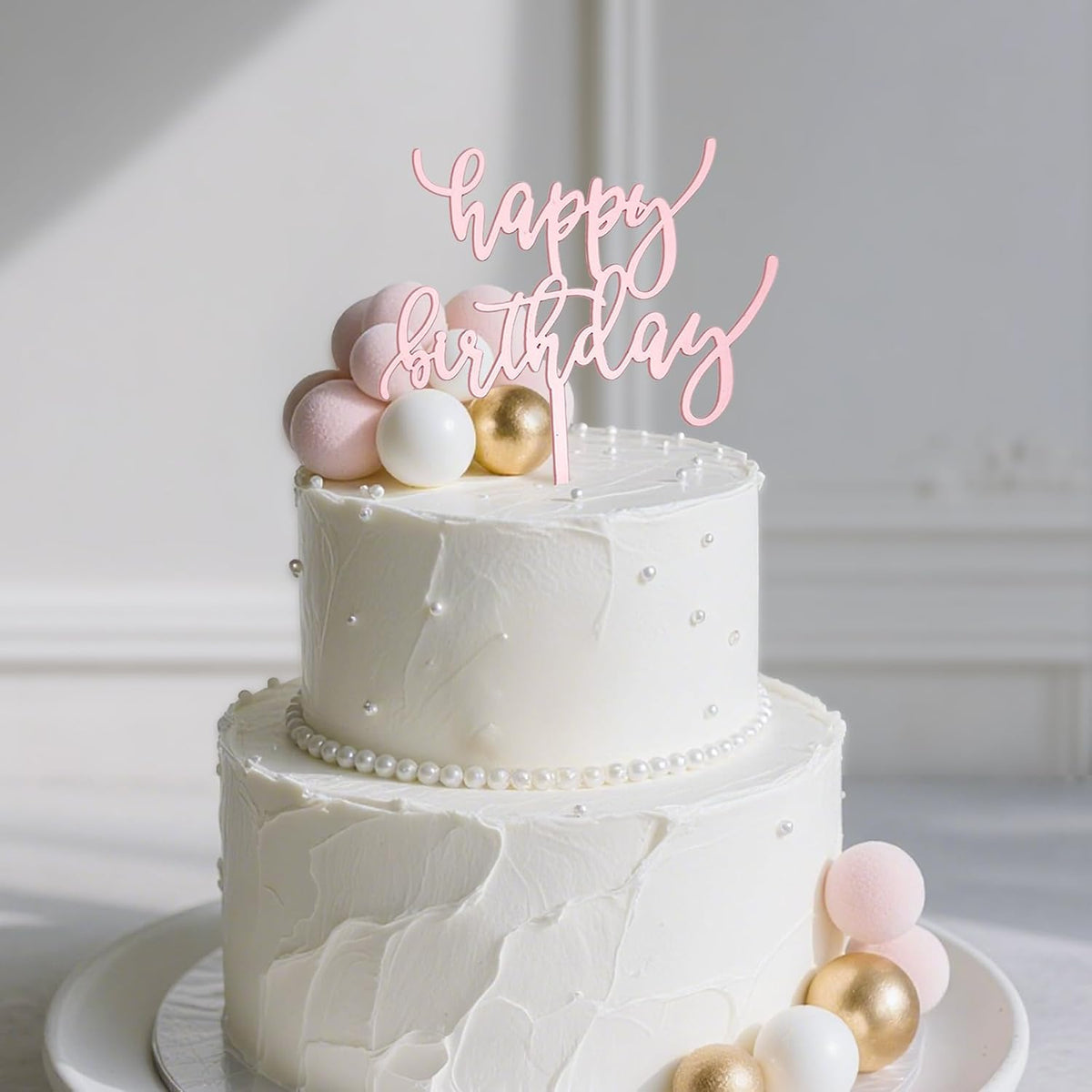 6-Pack Acrylic Birthday Cake Toppers, Minimalist Pink Happy Birthday Sign for Cake Decorations