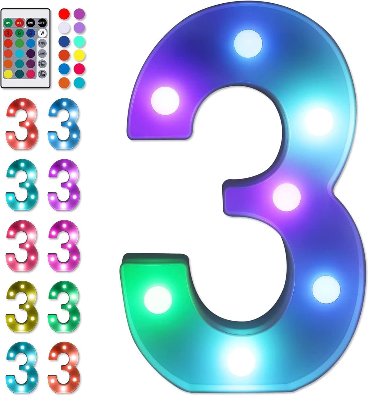 Foaky Colorful LED Number Lights with Remote,MarqueeLight Up Number Sign for Night Light