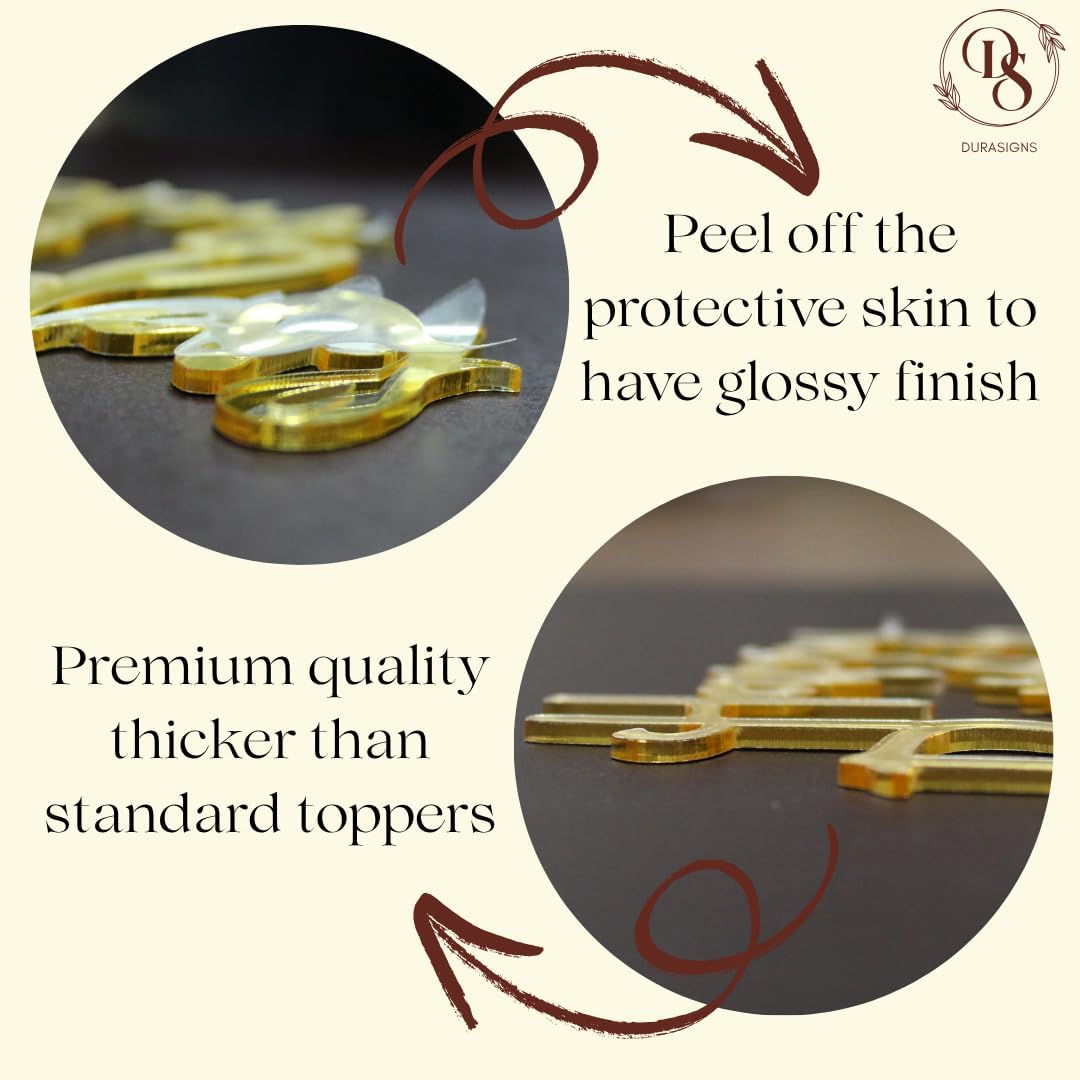 Premium Acrylic Happy Birthday Cake Topper Gold, Mirror Finish, 6x6 Inches, 2.5mm Thick, Handmade