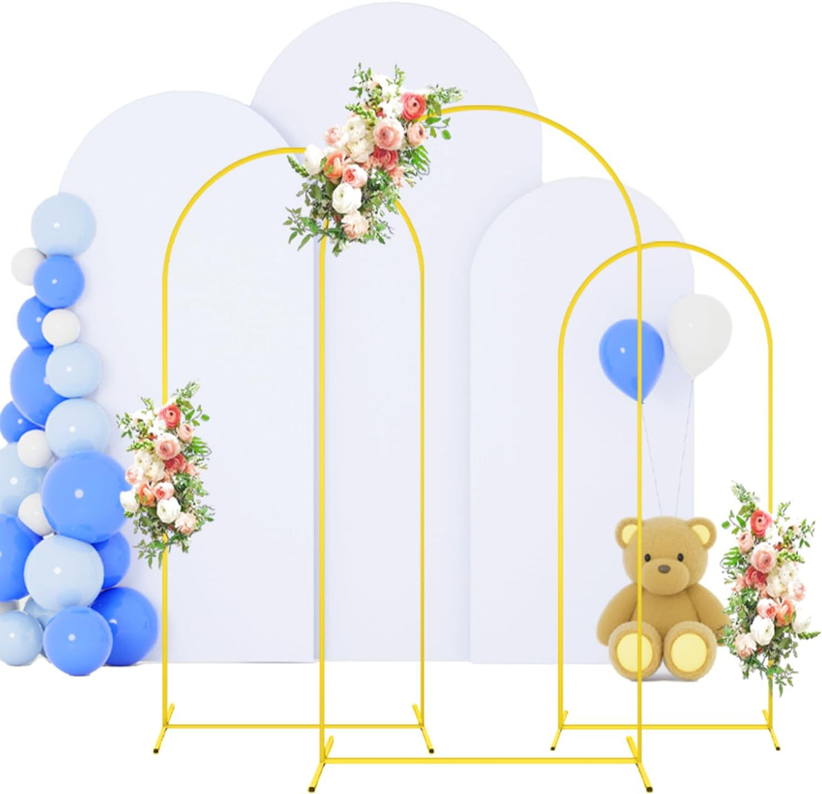 FOTSHARER Arch Stand and Cover Set 7.2FT 6.6FT 6FT Gold Wedding Backdrop Stand White Backdrop Cover