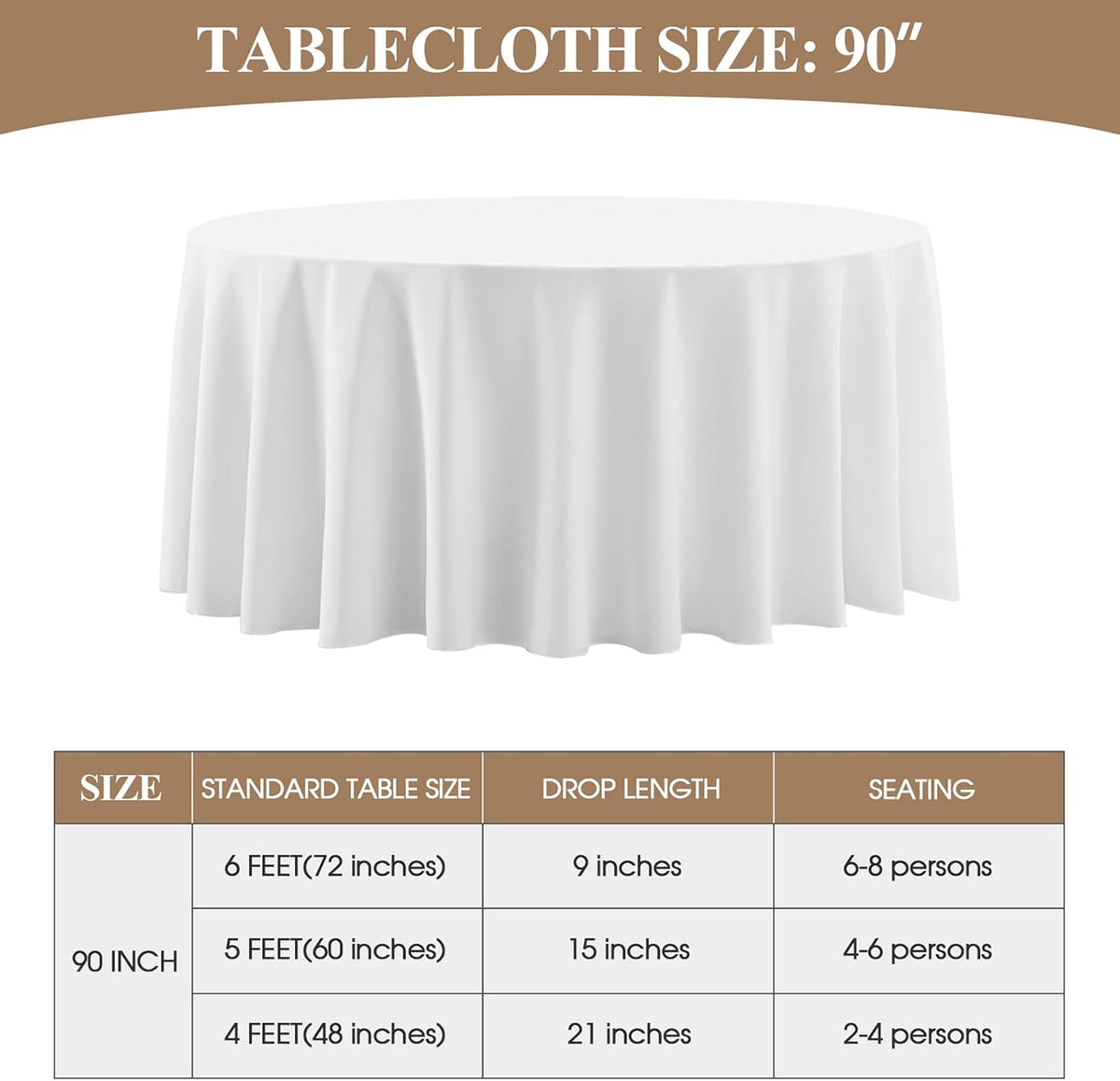 Round Tablecloth 10 Pack 90 Inch White Tablecloths Washable Decorative Linen Polyester Table
