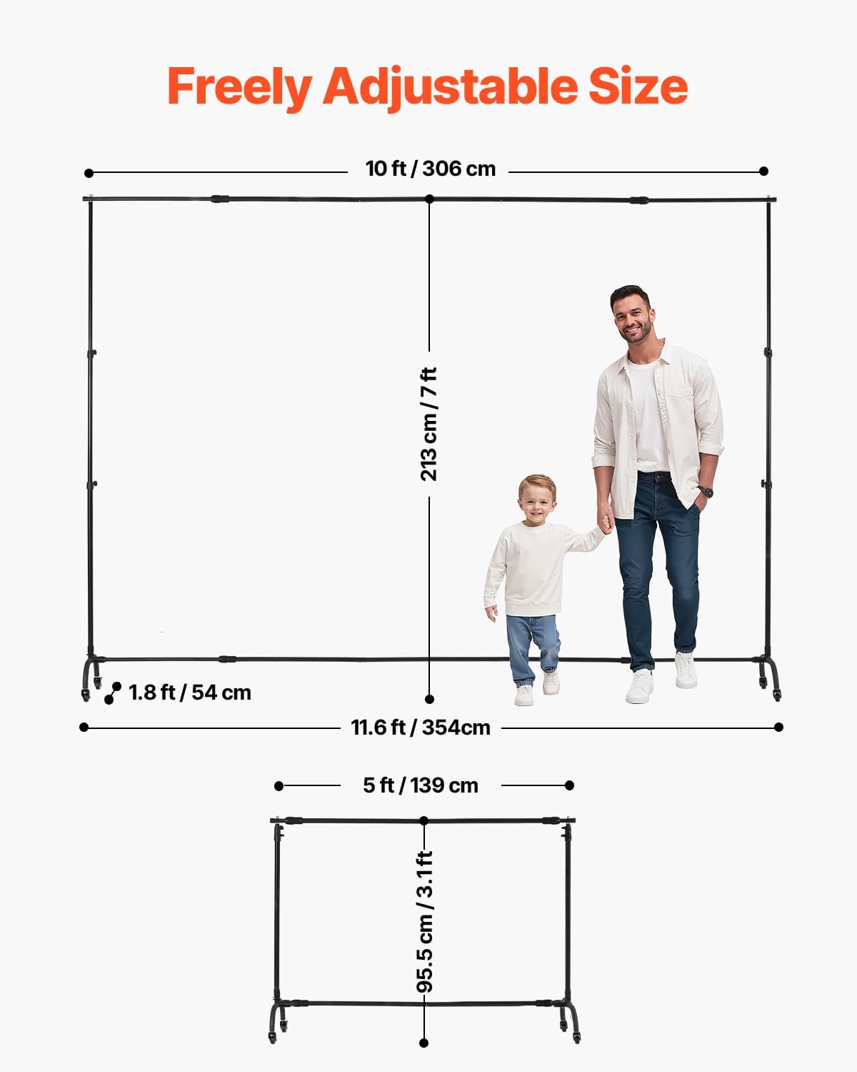 VEVOR Backdrop Stand with Wheels, 7 x 10 ft Adjustable Photo Backdrop Stand Kit, Moveable