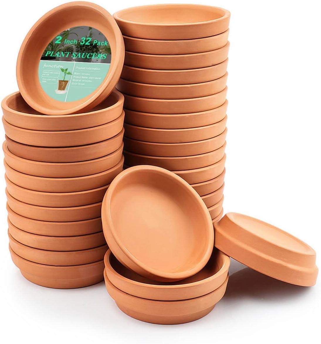 vensovo 2 Inch Terracotta Plant Saucer Pots Tray - 12 pcs Mini Planter Saucers for Indoor & Outdoor