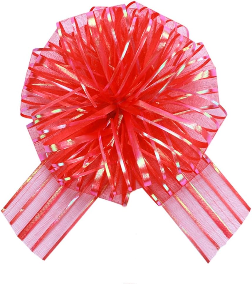 6 Pcs 6 Inch Red Organza Pull Bow – Perfect for Wedding Decoration, Gift Wrapping Baskets, Car