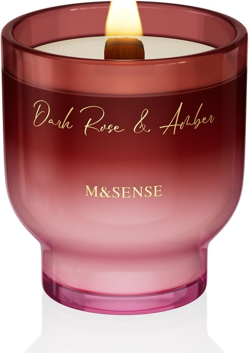 M&SENSE 9.88oz Natural Soy Wax Jar Candle with Wooden Wick | Dark Rose Amber Scent | 55-Hour Burn &