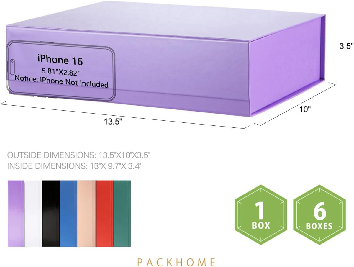 PACKHOME Large Gift Box 13.5x10x3.5 Inches, Sturdy Shirt Box with Magnetic Lid for Multiple
