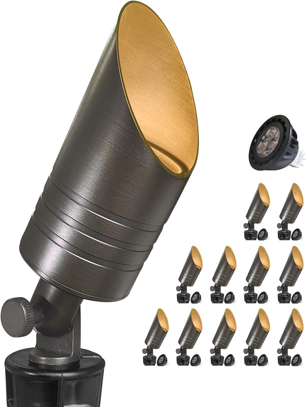 MALORY Brass Outdoor Spot Lights,12V AC/DC Low Voltage LED Landscape Lighting,Waterproof Spot Up