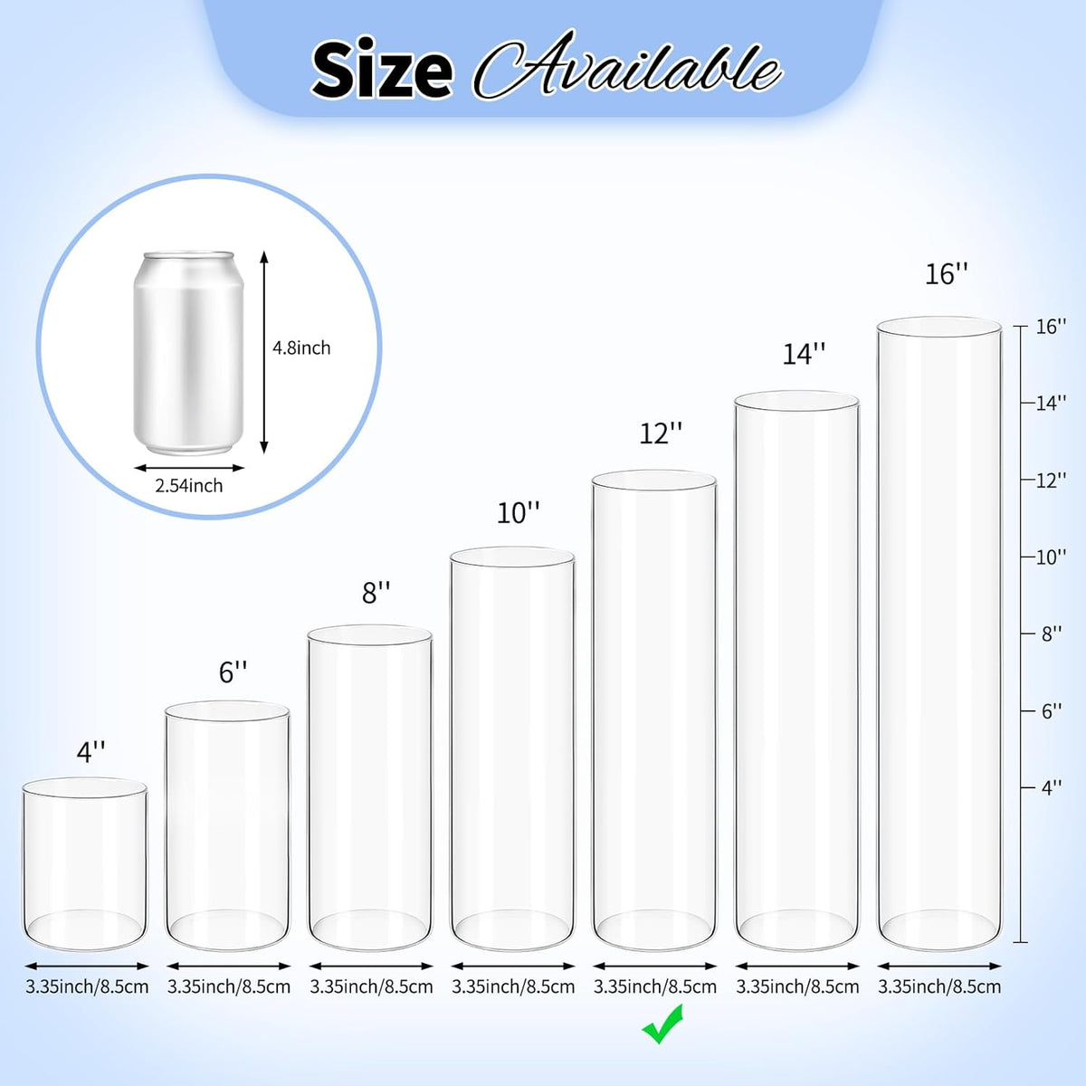 12Pack Glass Cylinder Vases for Centerpieces - 12 Inch Tall Flower Vase for Wedding Decorations