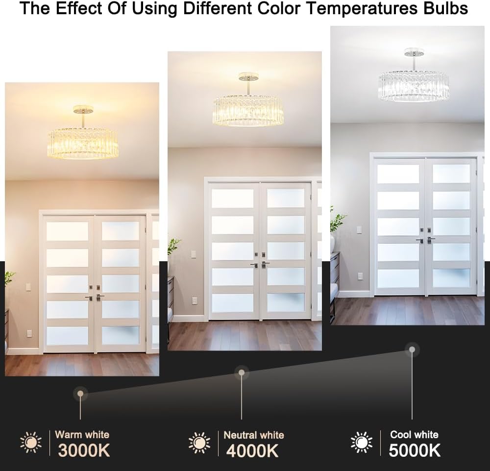 Modern Crystal Ceiling Light Fixture, Semi Flush Mount Ceiling Light, Chrome Hallway Lighting