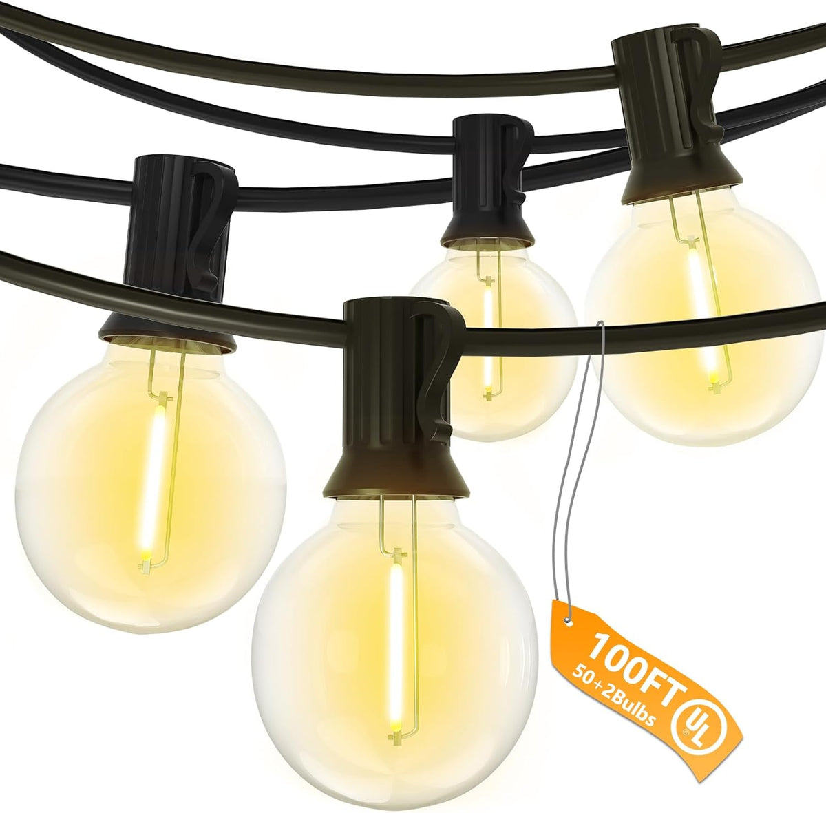 SUNSGNE 100Ft LED Outdoor String Lights - G40 Globe String Lights Waterproof Shatterproof with 52