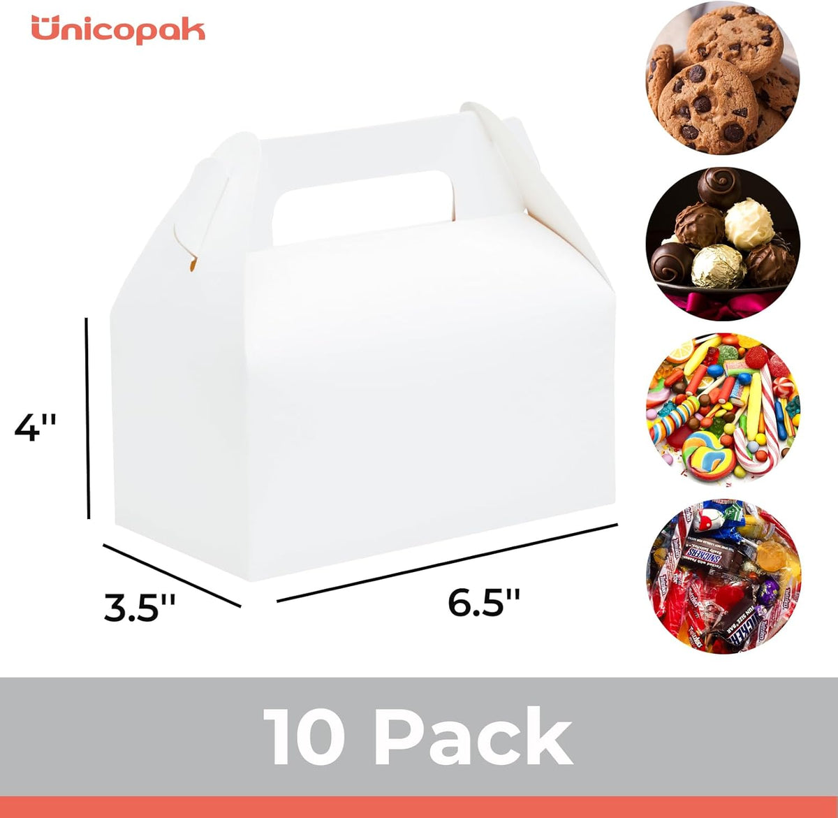 UnicoPak 10 Pack White Gable Treat Boxes Party Favor Boxes Goodie Gift Boxes for Snacks Cookie